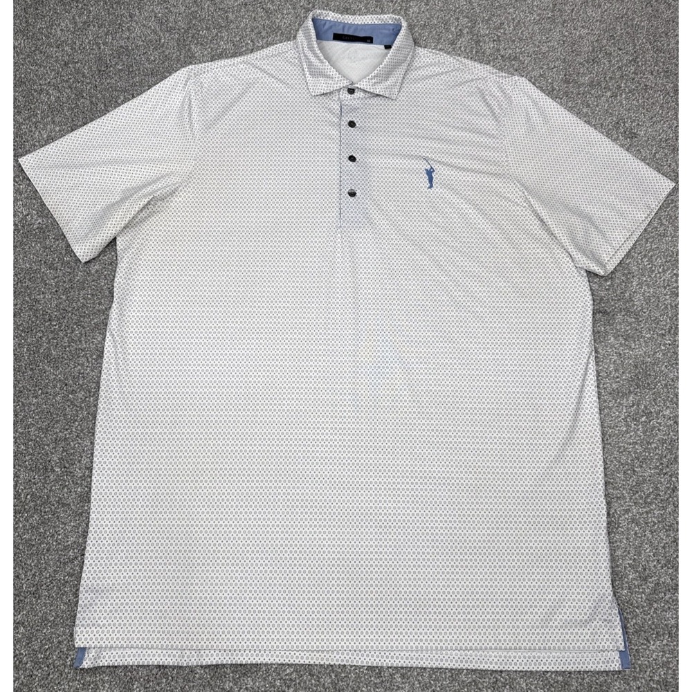 Greyson Golf Polo Men‎ XL White Geo Performance Shirt Embroidered Golfer Logo